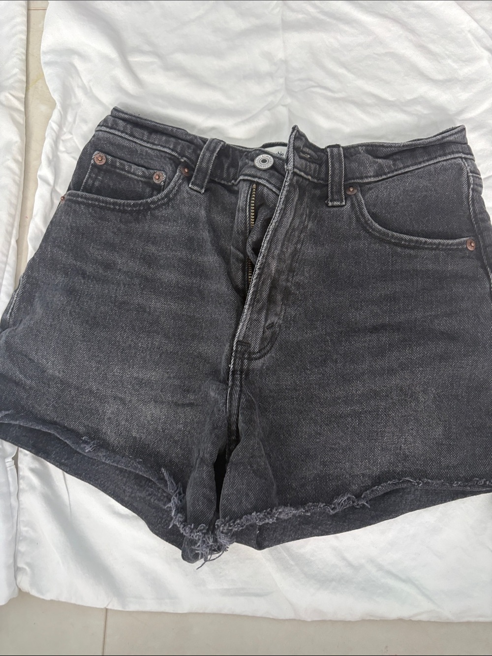 Abercrombie & Fitch Washed Black High-Rise Denim Shorts